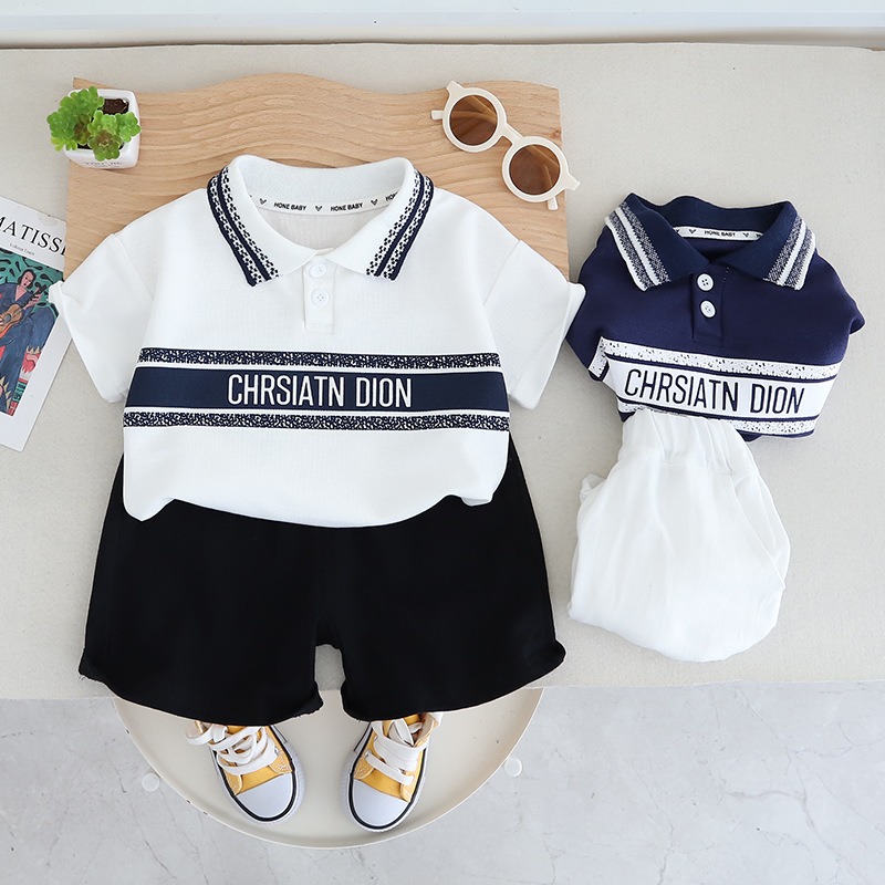 2pcs Toddler Boys Letter Print Polo & Solid Shorts