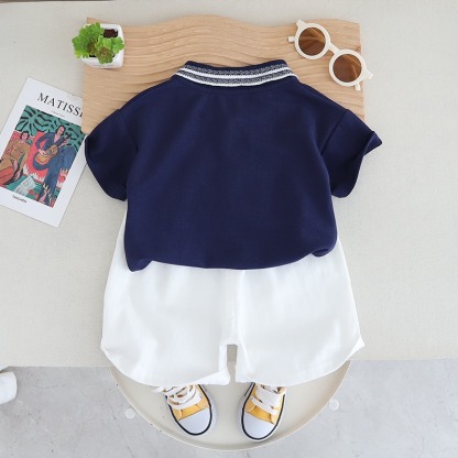 2pcs Toddler Boys Letter Print Polo & Solid Shorts