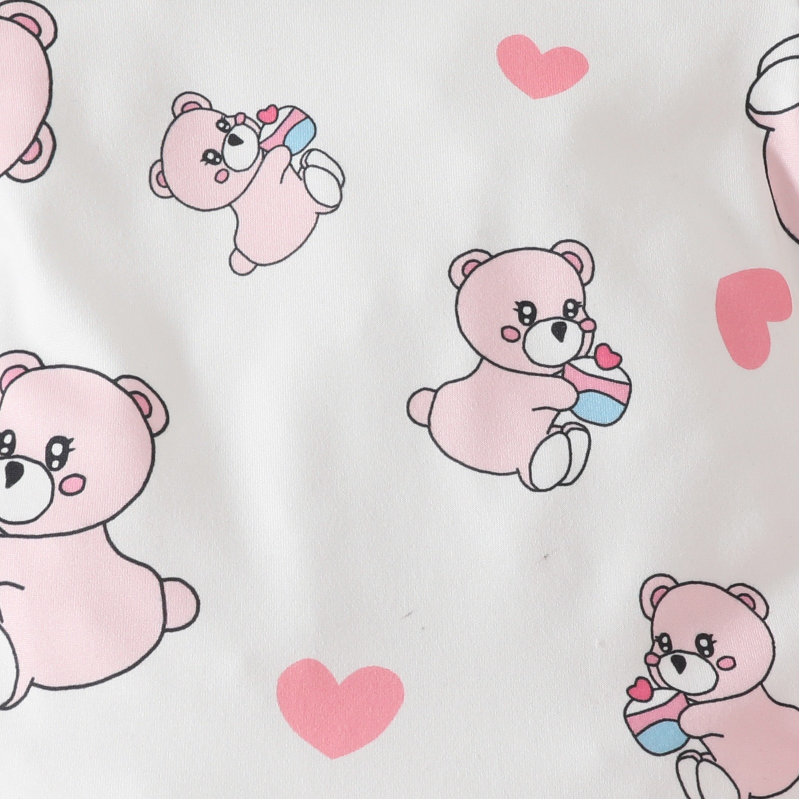 3pcs Baby Girl Bear Print Short-Sleeve Onesies & 3D Plush Shorts & Bow Headband