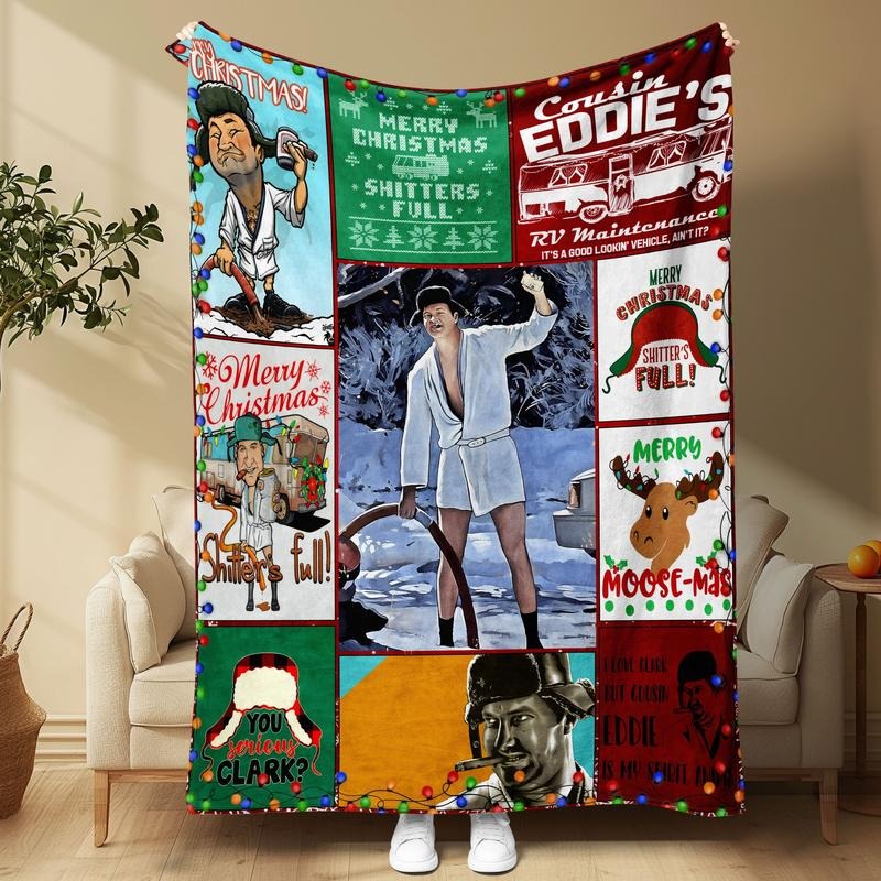 National Lampoon's Christmas Vacation Themed Patchwork Christmas Flannel Throw Blanket