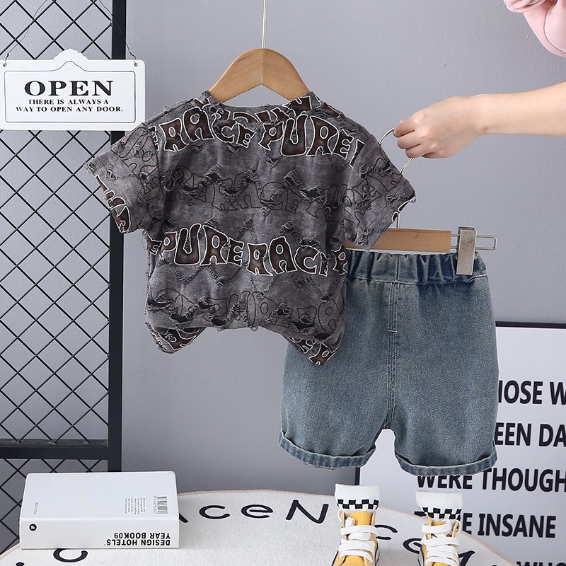 2pcs Toddler Boys Distressed Short Sleeve & Shorts