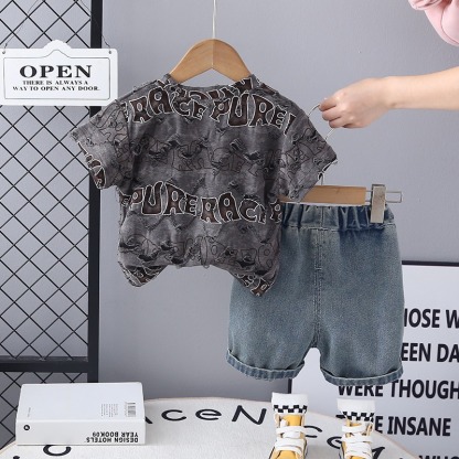 2pcs Toddler Boys Distressed Short Sleeve & Shorts