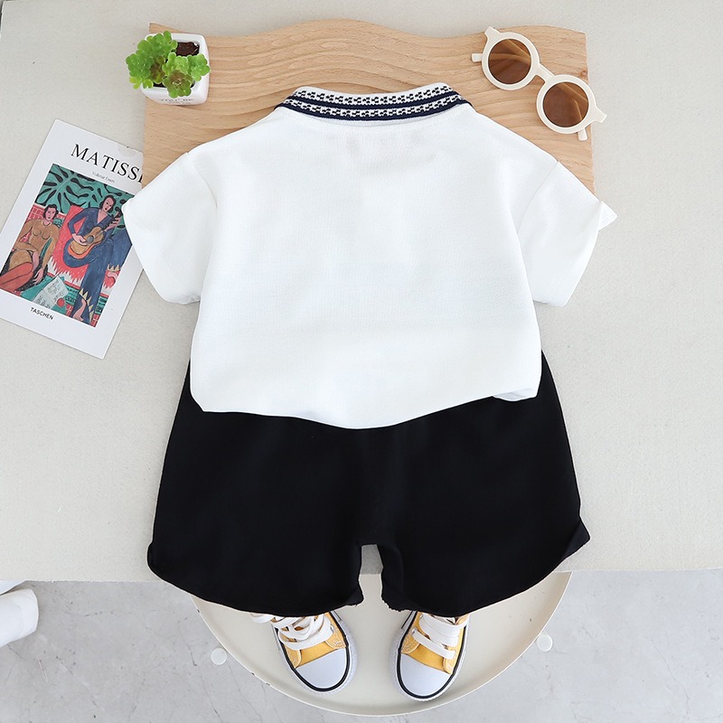 2pcs Toddler Boys Letter Print Polo & Solid Shorts
