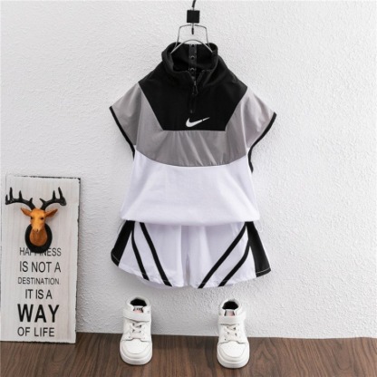 2pcs Toddler Boys Zip-Front Sport Top & Performance Shorts