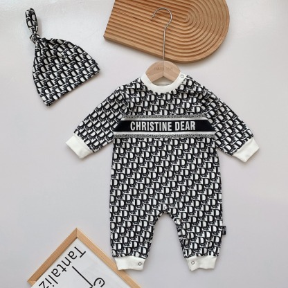 Baby Boy All-Over Letter Print Long-Sleeve Snap Jumpsuits