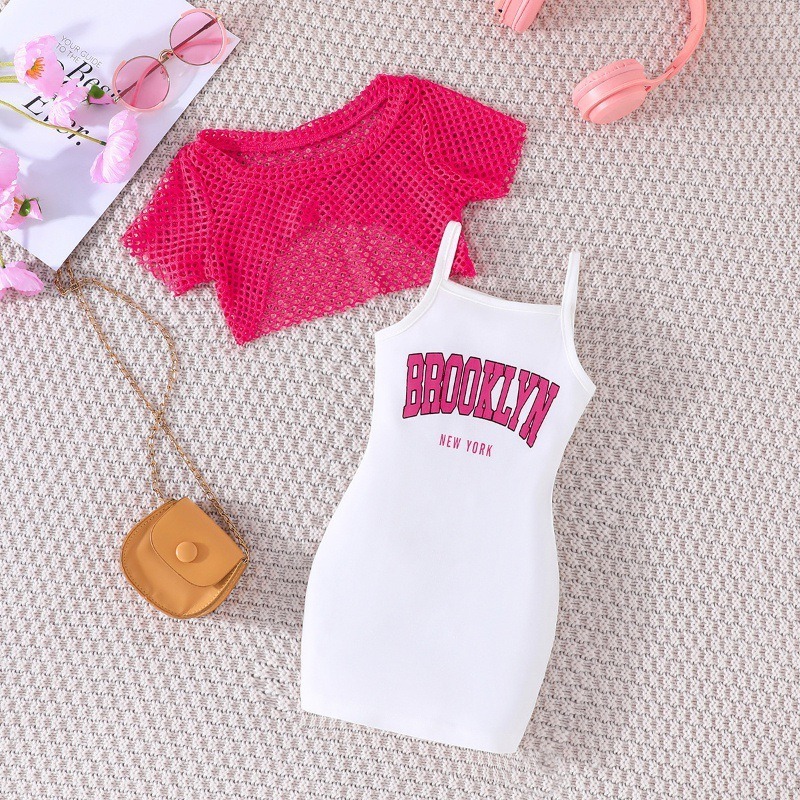 [Copy]2pcs Toddler Girls Mallard Print Letter Sleeveless Top & Denim Skirt