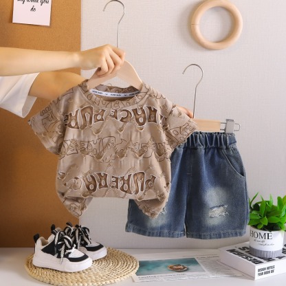 2pcs Toddler Boys Distressed Short Sleeve & Shorts
