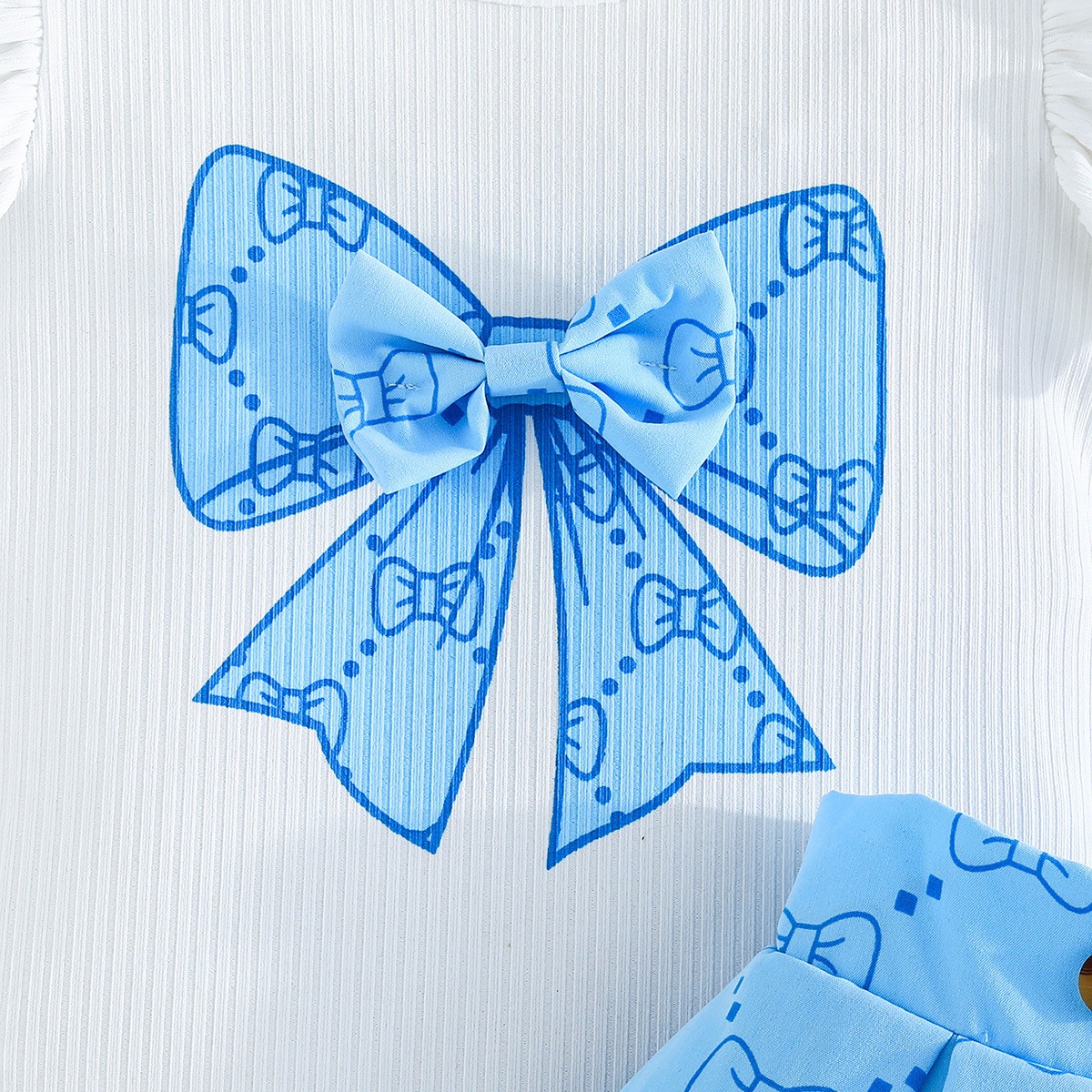 2pcs Toddler Girls Ruffle Sleeve Bow Blouse With Pleated Skirt