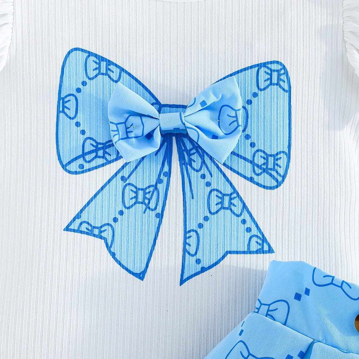 2pcs Toddler Girls Ruffle Sleeve Bow Blouse With Pleated Skirt