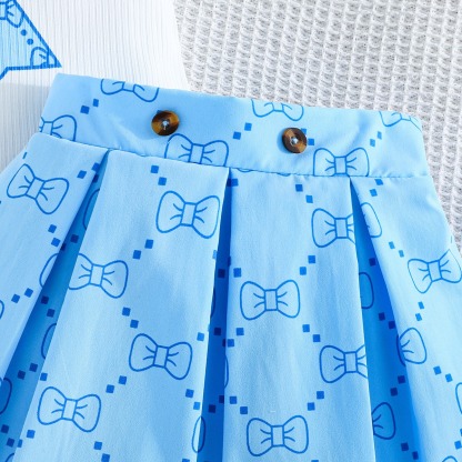2pcs Toddler Girls Ruffle Sleeve Bow Blouse With Pleated Skirt