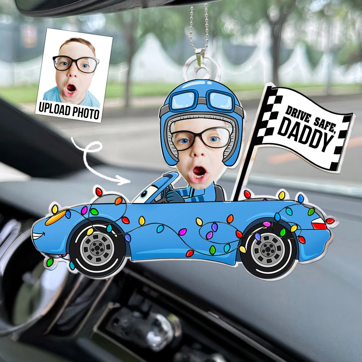 Personalized Photo Rear View Mirror Accessory - Drive Safe Daddy Custom Face Kid