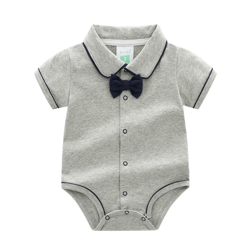 Baby Boy Solid Color Collared Onesies With Bow Tie