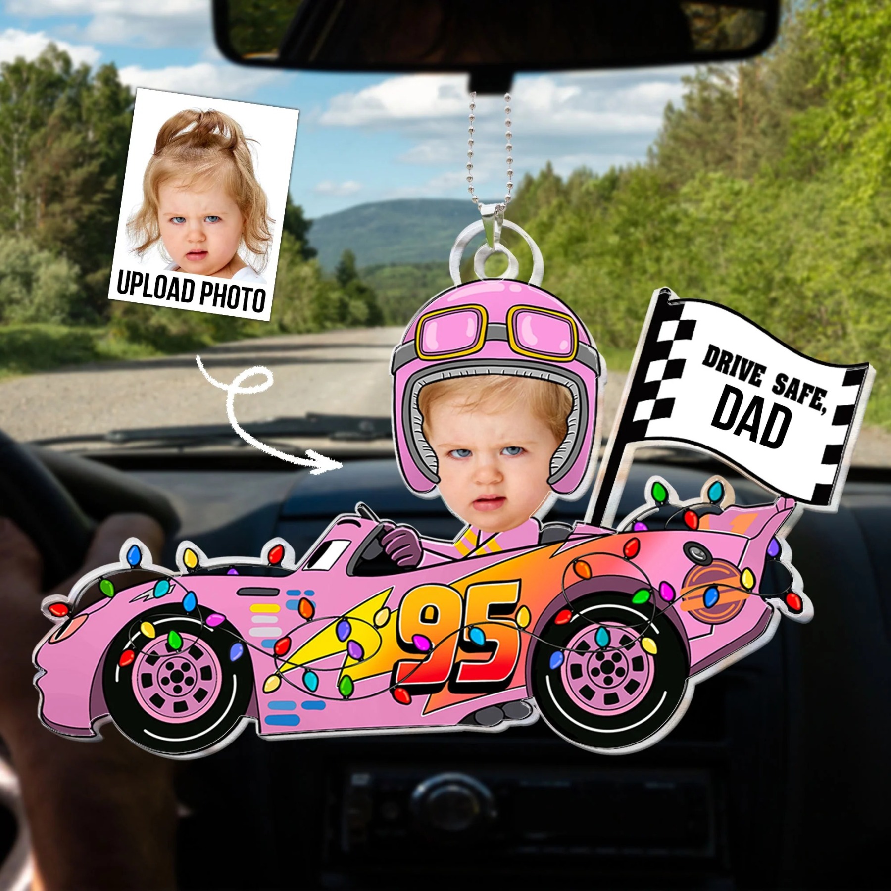 Personalized Photo Rear View Mirror Accessory - Drive Safe Daddy Custom Face Kid