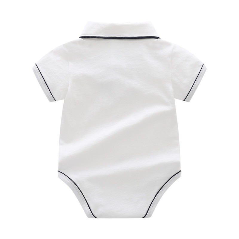Baby Boy Solid Color Collared Onesies With Bow Tie