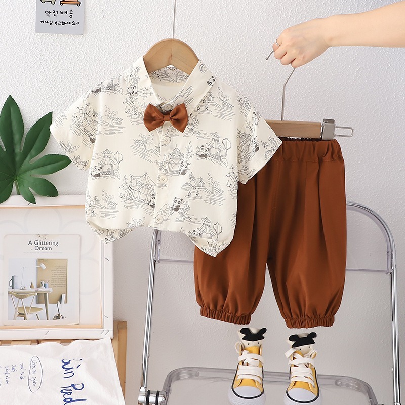 2pcs Toddler Boys Printed Shirt & Cuffed Pants
