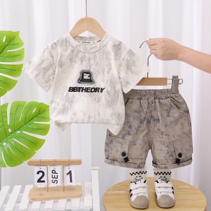 2pcs Toddler Boys Vintage Wash Tee & Shorts