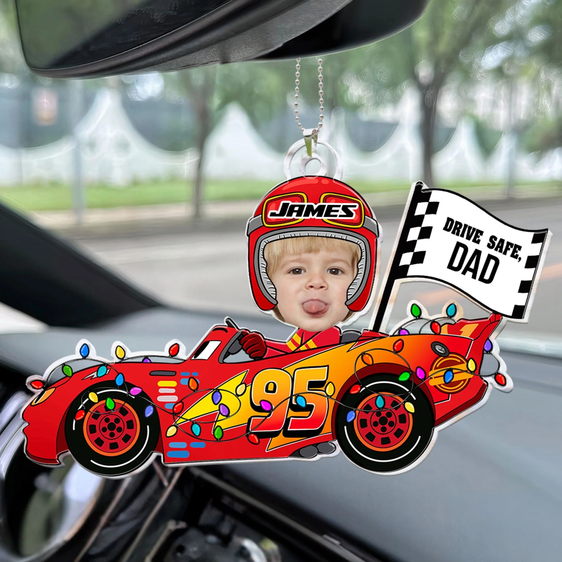 Personalized Photo Rear View Mirror Accessory - Drive Safe Daddy Custom Face Kid