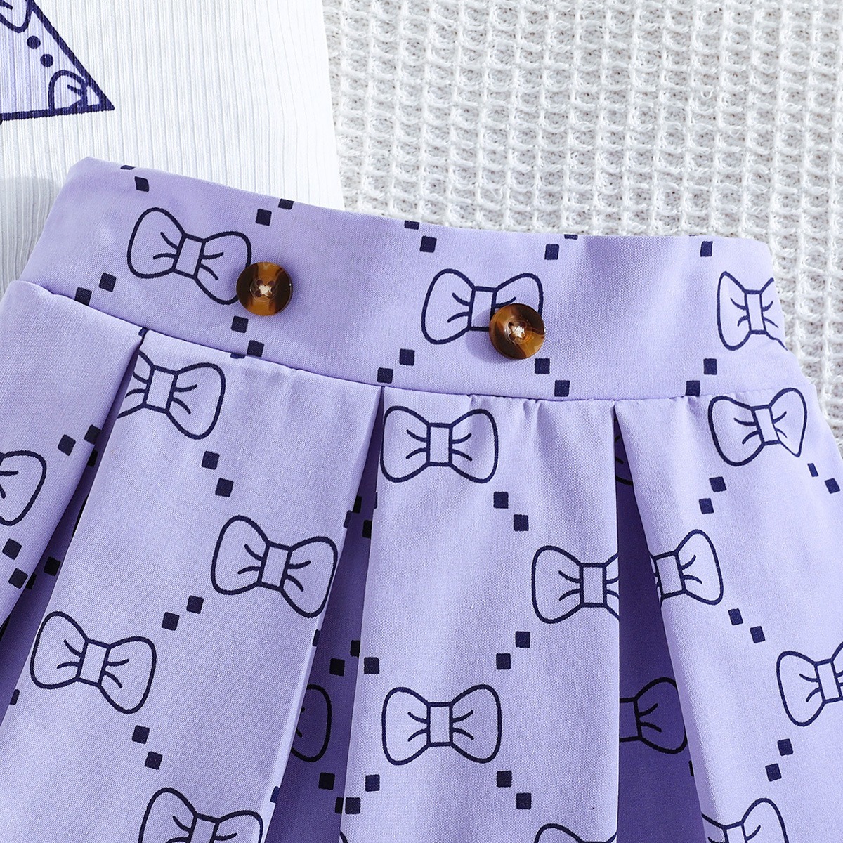 2pcs Toddler Girls Ruffle Sleeve Bow Blouse With Pleated Skirt