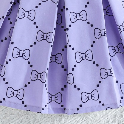 2pcs Toddler Girls Ruffle Sleeve Bow Blouse With Pleated Skirt