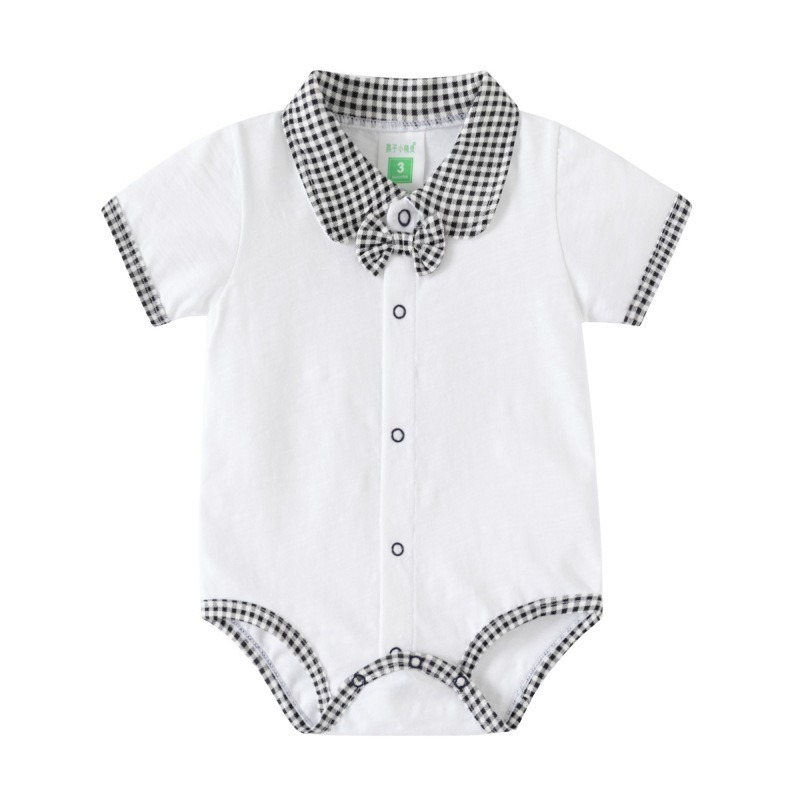 Baby Boy Plaid Collar Onesies With Bow Tie