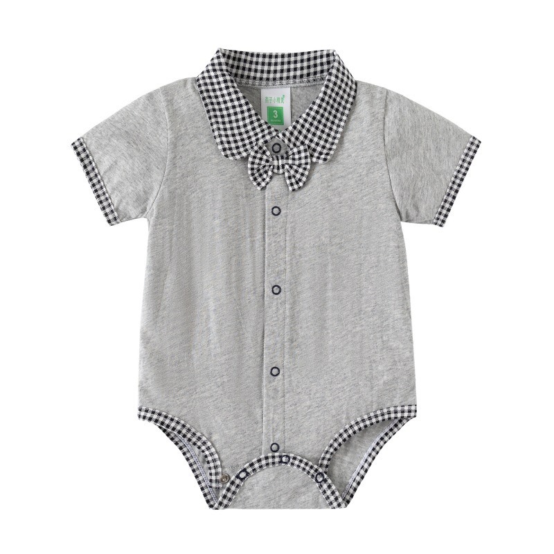 Baby Boy Plaid Collar Onesies With Bow Tie