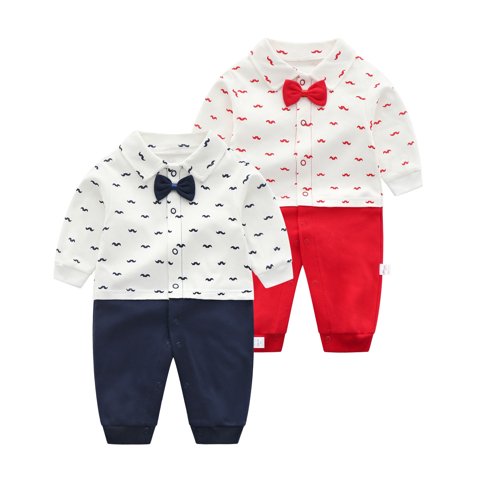Baby Boy Mustache Print Gentleman Long-Sleeve Jumpsuits