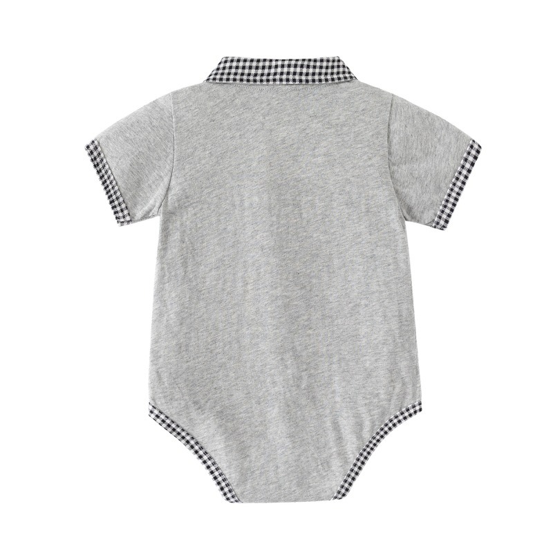 Baby Boy Plaid Collar Onesies With Bow Tie