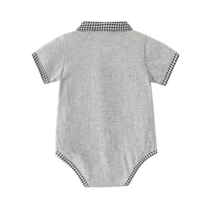 Baby Boy Plaid Collar Onesies With Bow Tie