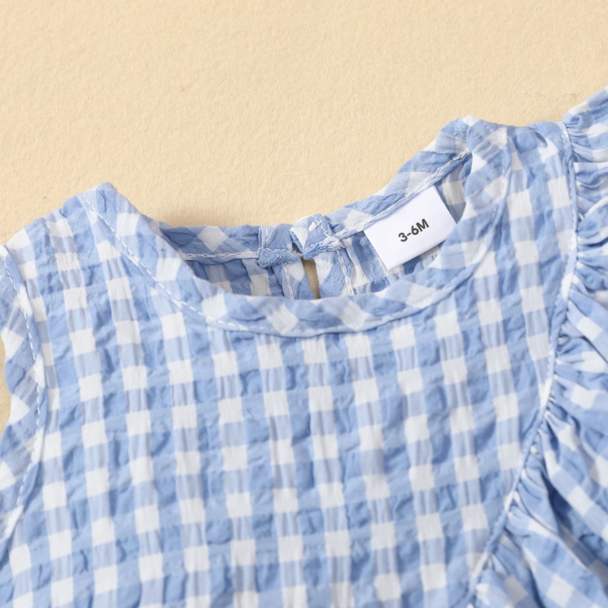 2pcs Baby Girl Sleeveless Ruffled Gingham Top & Bow Skirt