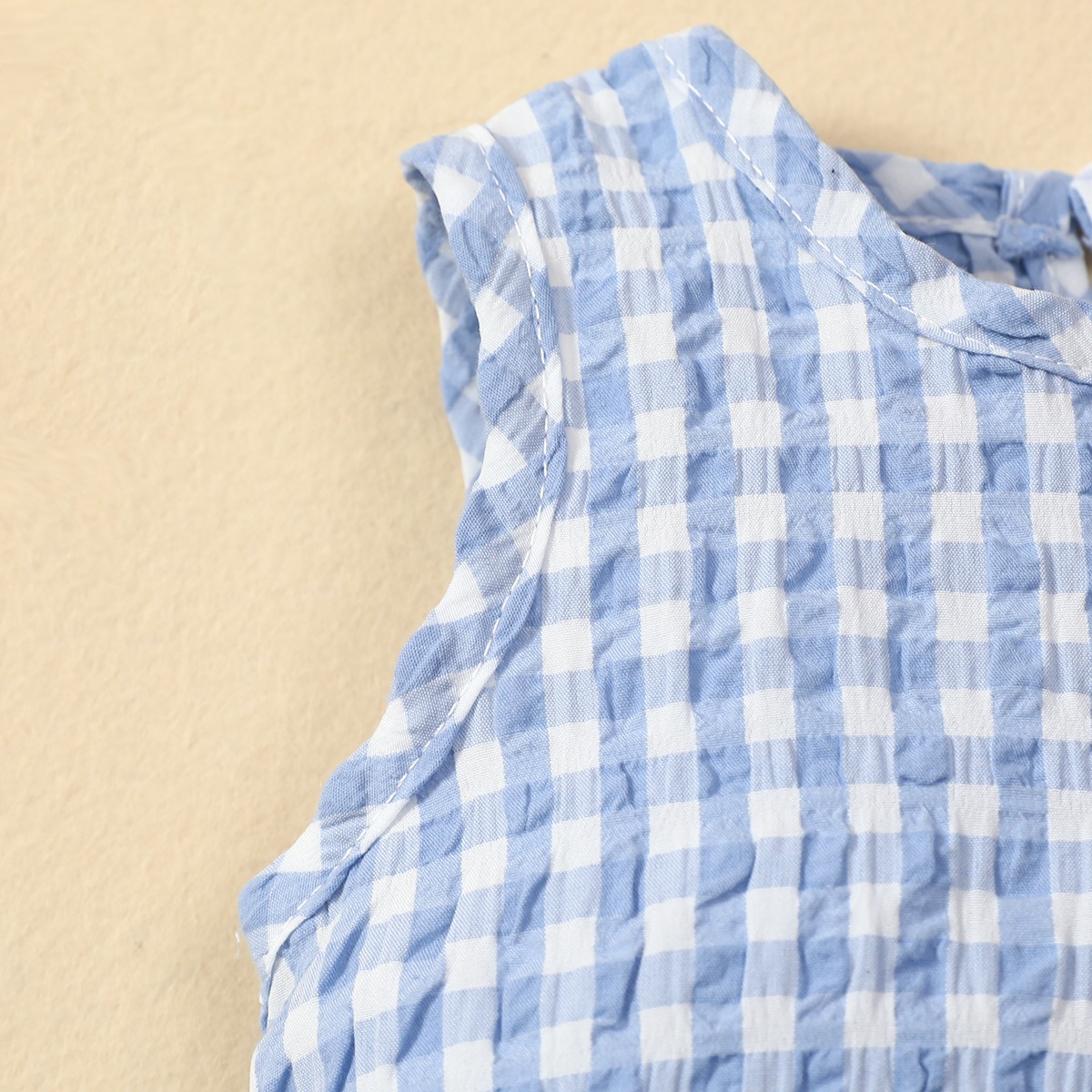 2pcs Baby Girl Sleeveless Ruffled Gingham Top & Bow Skirt