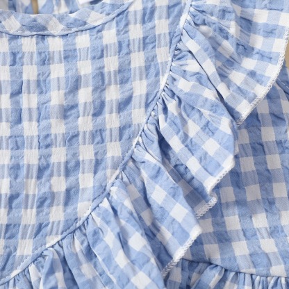 2pcs Baby Girl Sleeveless Ruffled Gingham Top & Bow Skirt