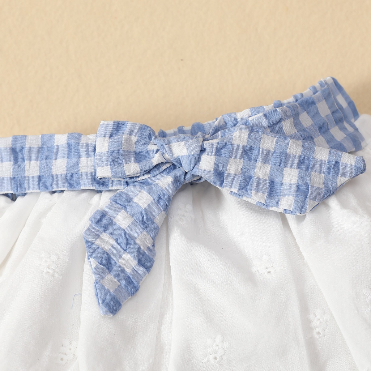2pcs Baby Girl Sleeveless Ruffled Gingham Top & Bow Skirt