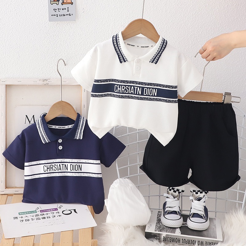2pcs Toddler Boys Letter Print Polo & Solid Shorts