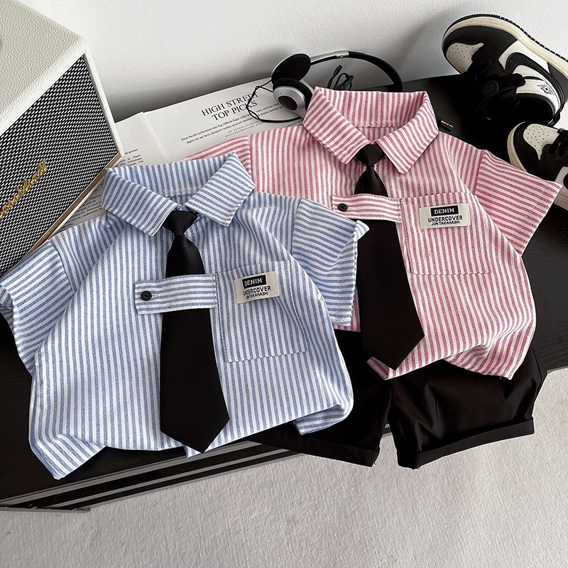 2pcs Toddler Boys Vertical Stripe Shirt & Formal Pants