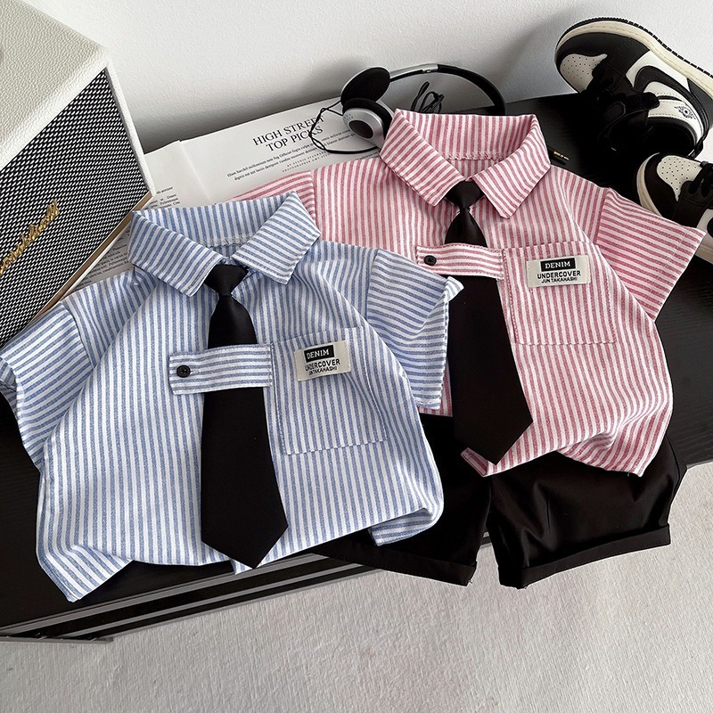 2pcs Toddler Boys Vertical Stripe Shirt & Formal Pants