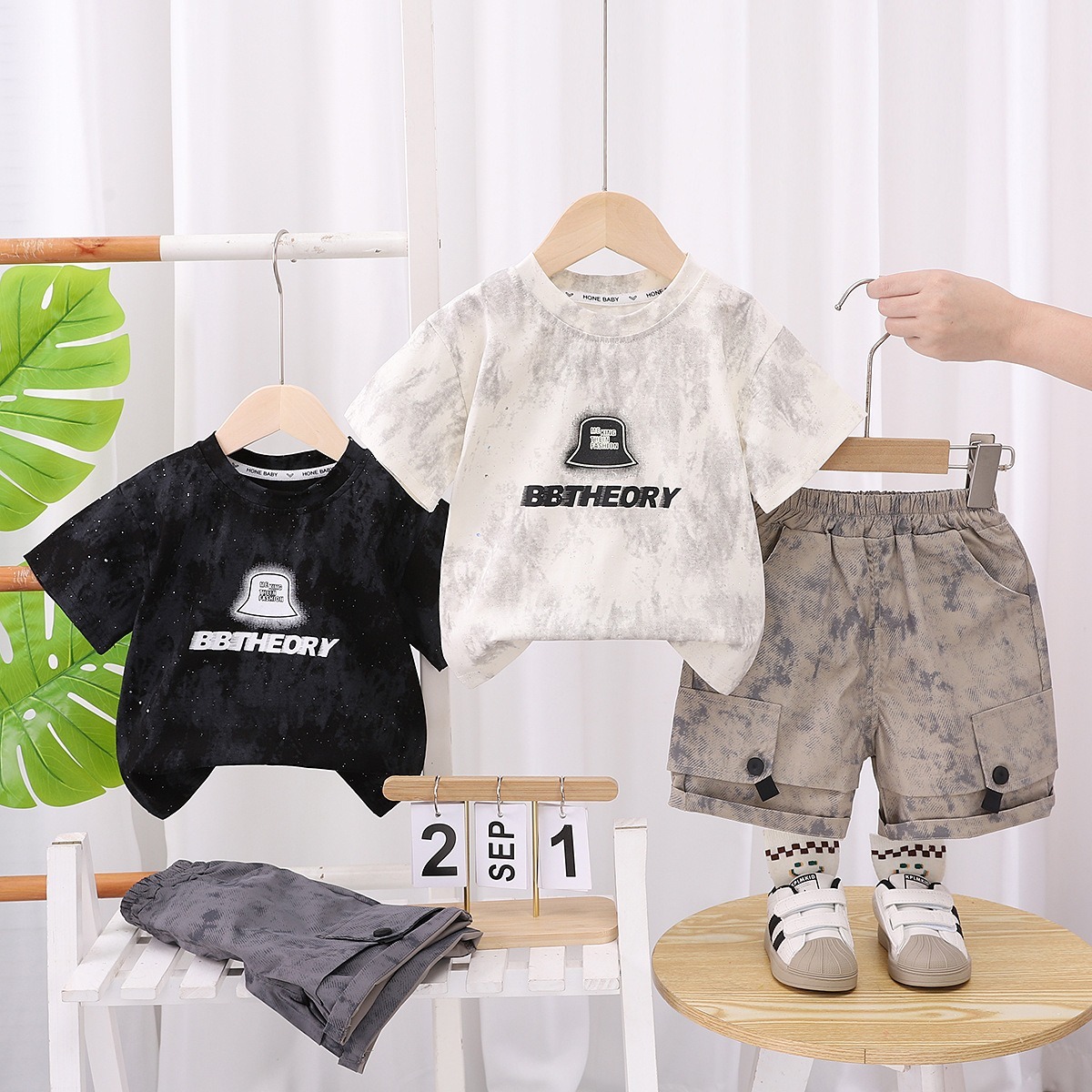 2pcs Toddler Boys Vintage Wash Tee & Shorts
