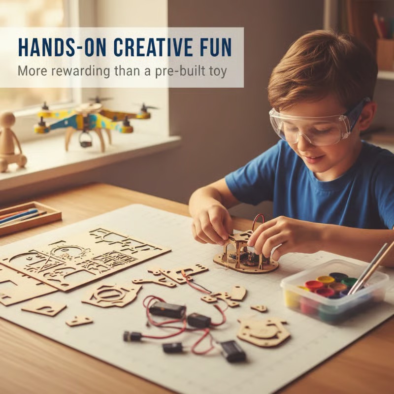 Kids DIY Wooden Drone Building Kit – Build & Fly STEM Remote Control Toy 🚁🪵🧒