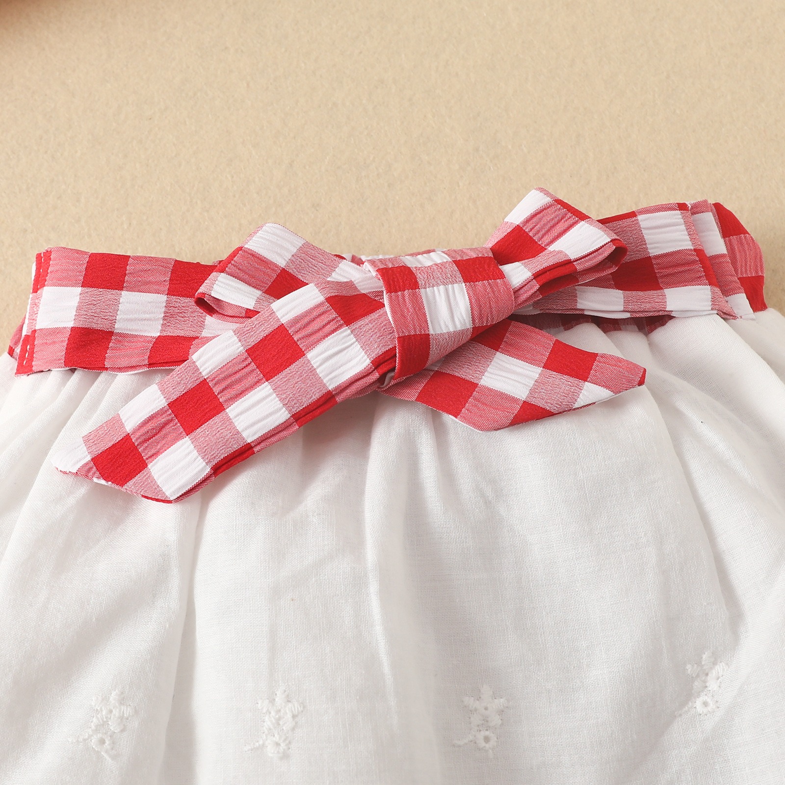 2pcs Baby Girl Sleeveless Ruffled Gingham Top & Bow Skirt