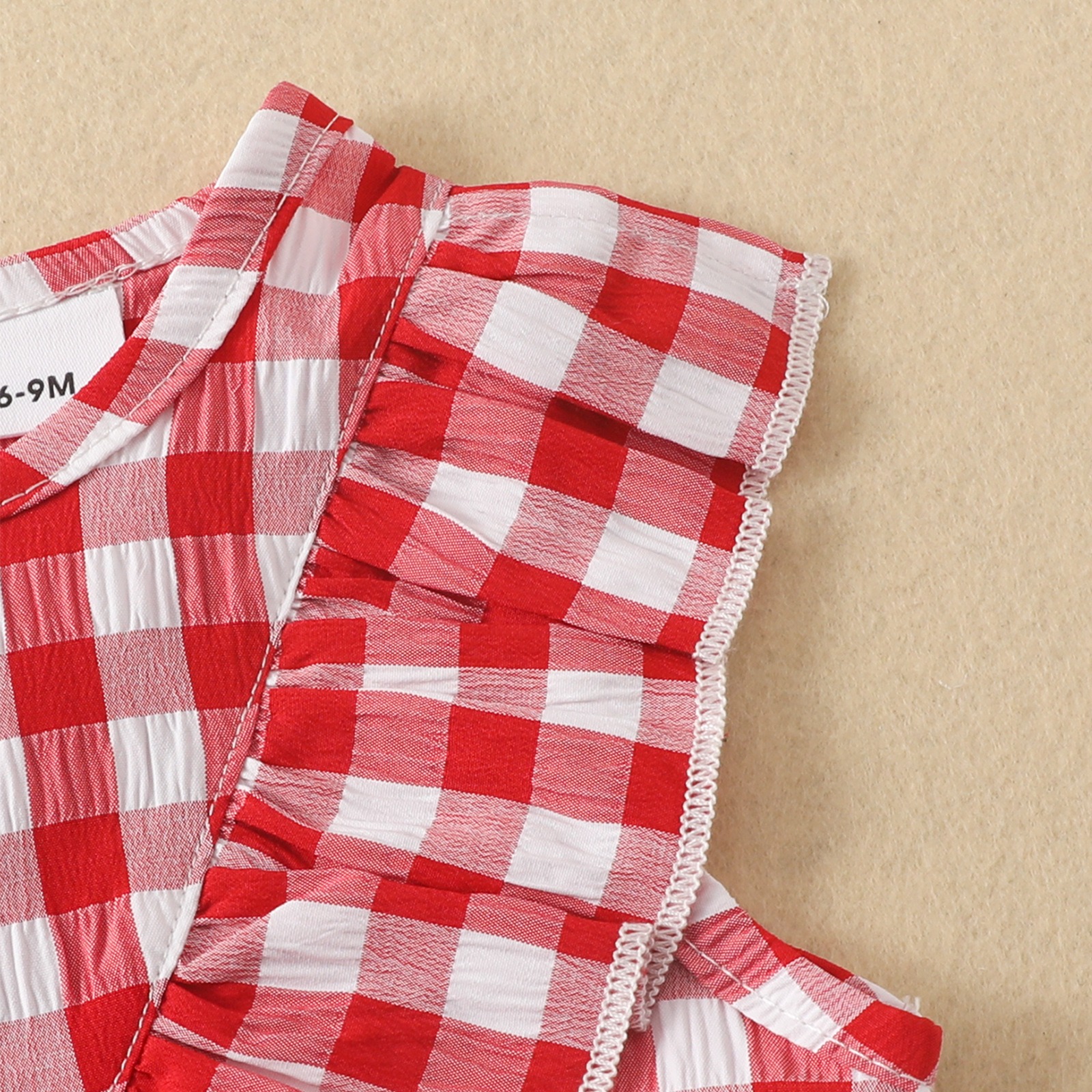 2pcs Baby Girl Sleeveless Ruffled Gingham Top & Bow Skirt