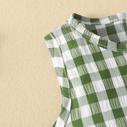 2pcs Baby Girl Sleeveless Ruffled Gingham Top & Bow Skirt