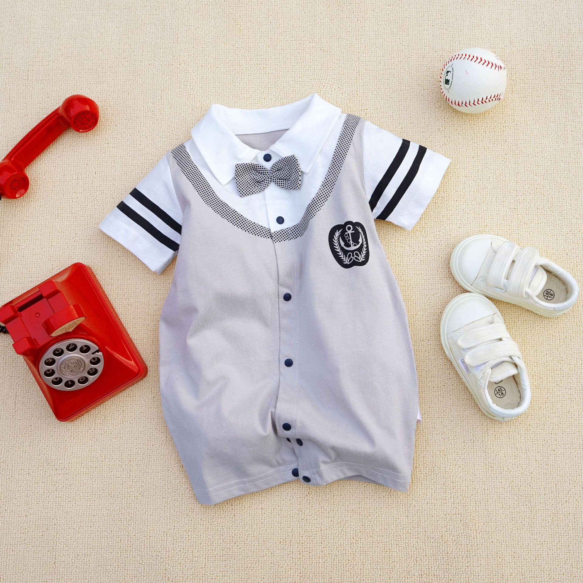 Baby Boy Gray Anchor Print Jumpsuits