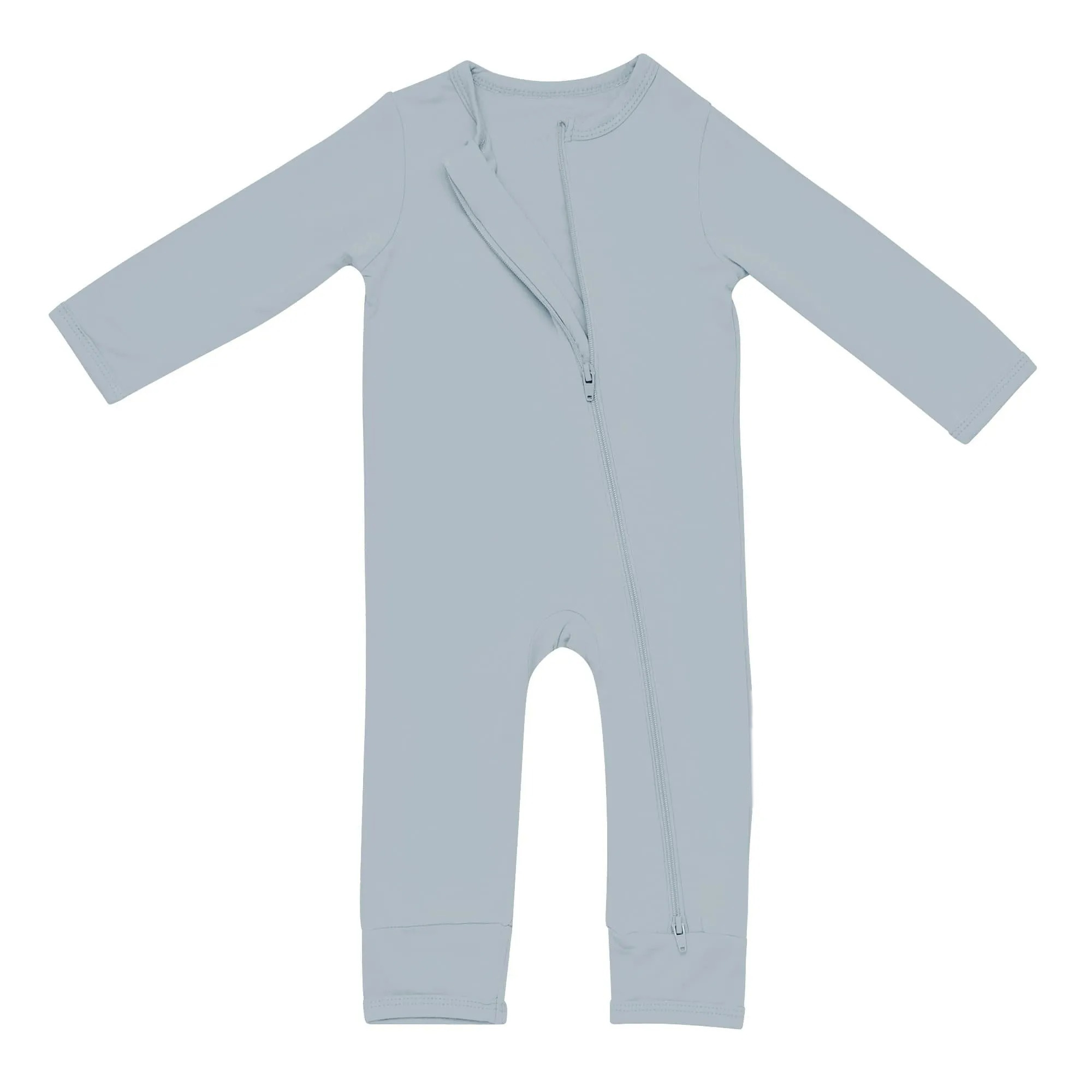 Baby Bamboo Zipper Rompers in Fog