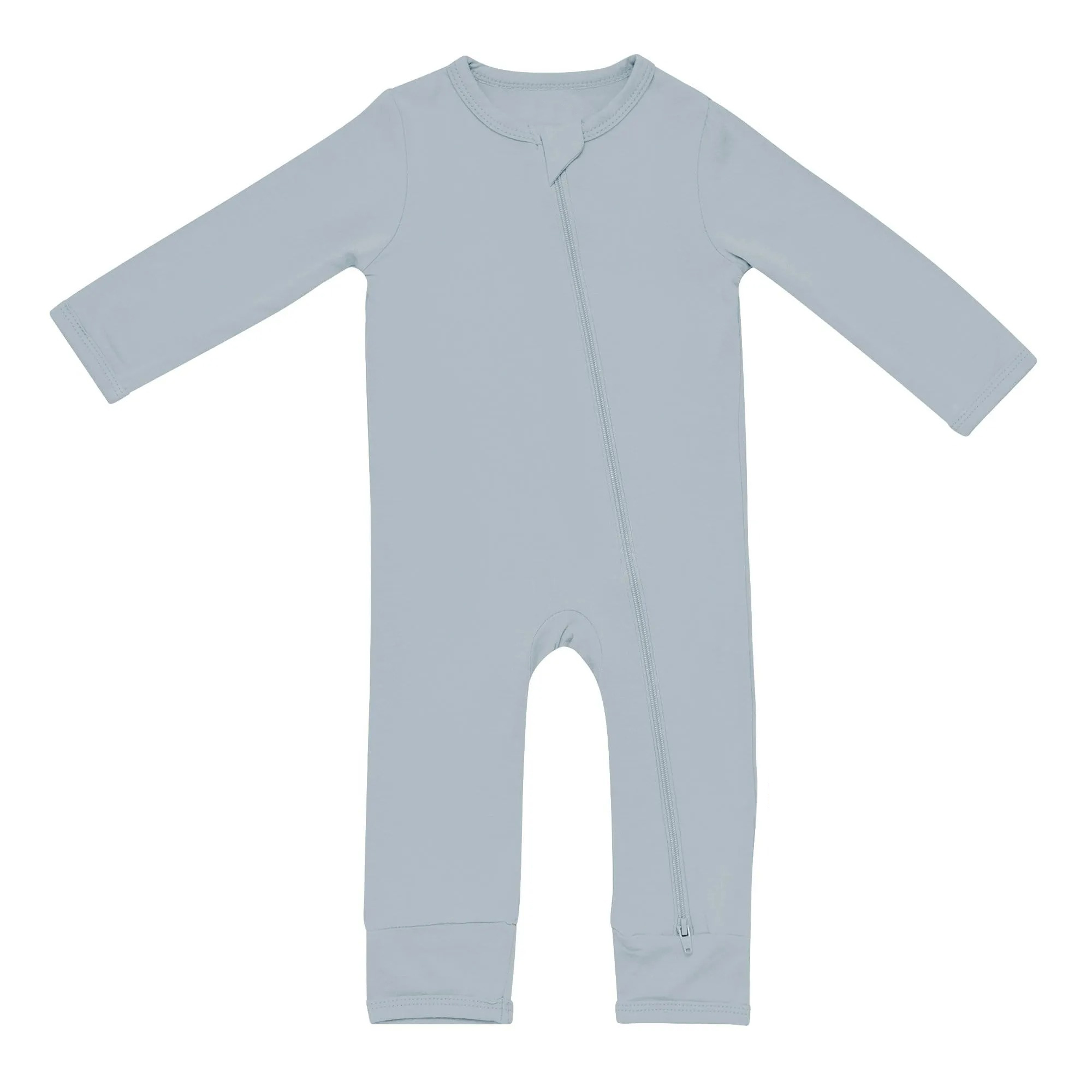 Baby Bamboo Zipper Rompers in Fog