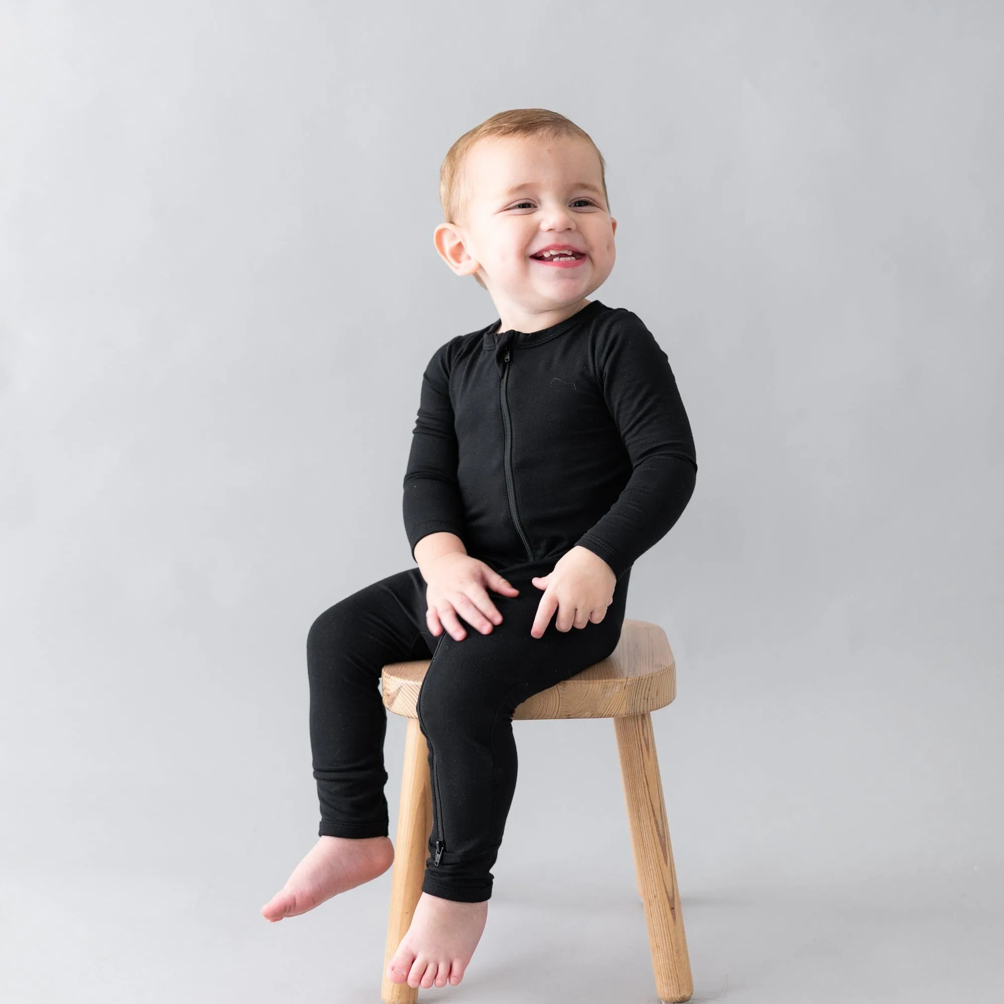 Baby Bamboo Zipper Rompers in Midnight