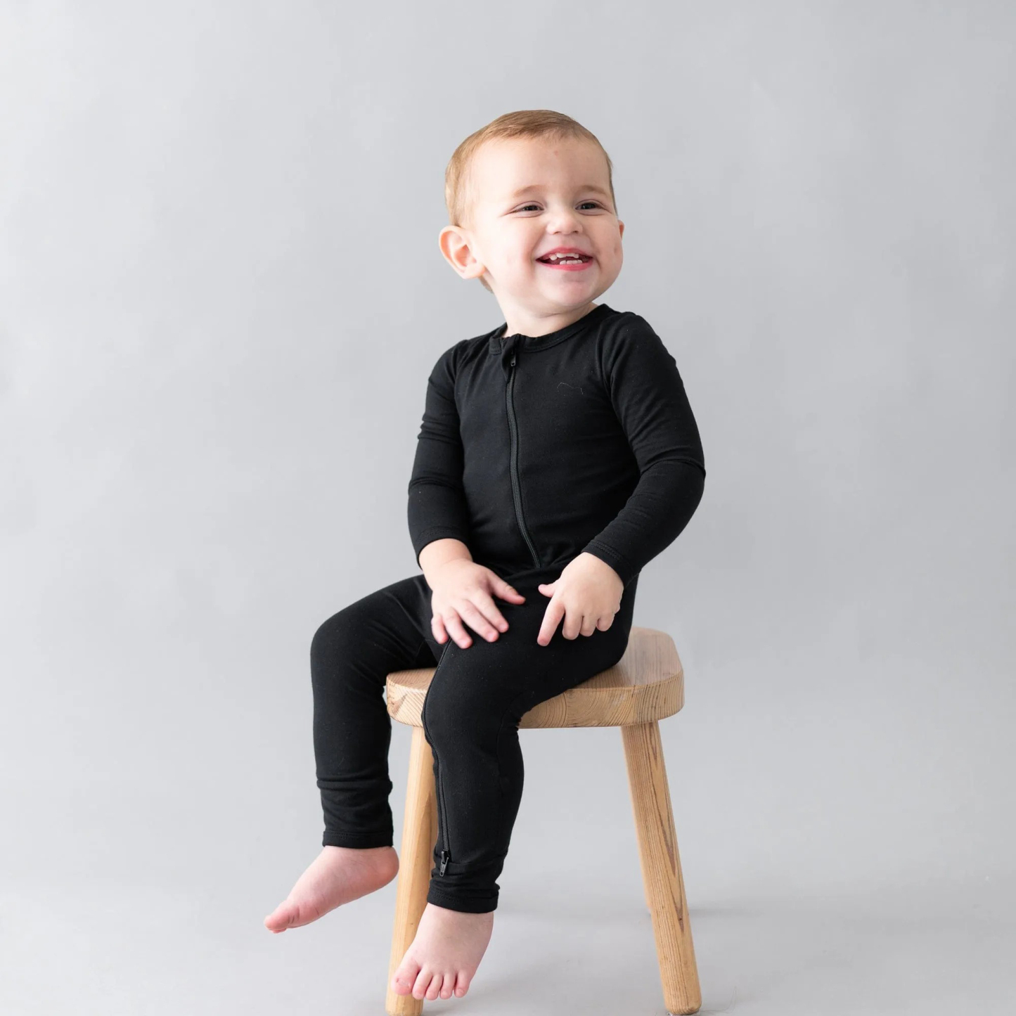 Baby Bamboo Zipper Rompers in Midnight
