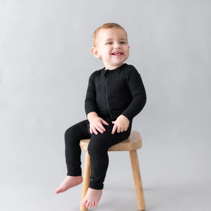 Baby Bamboo Zipper Rompers in Midnight