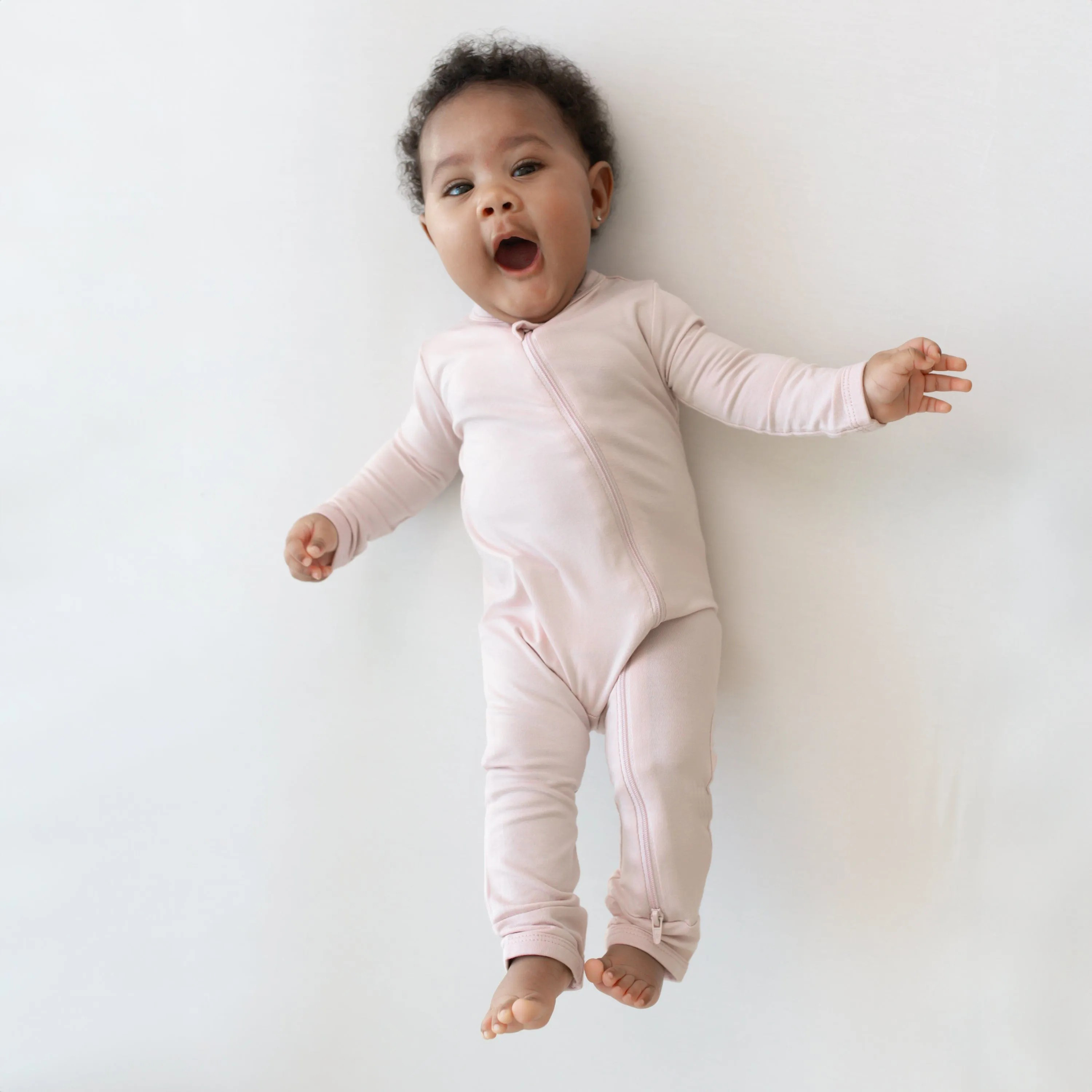 Baby Bamboo Zipper Rompers in Blush