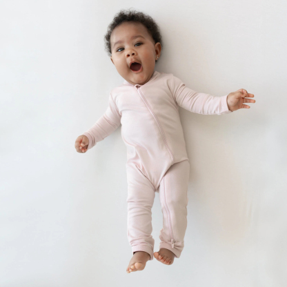 Baby Bamboo Zipper Rompers in Blush