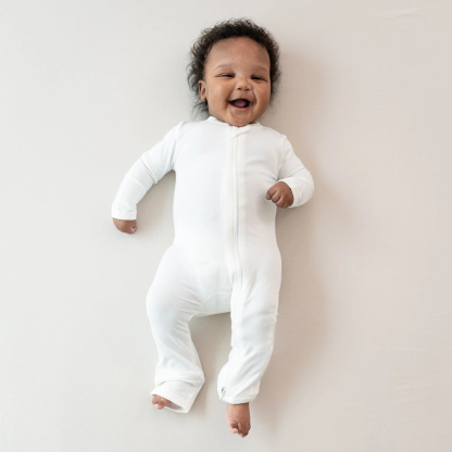 Baby Bamboo Zipper Rompers in Cloud