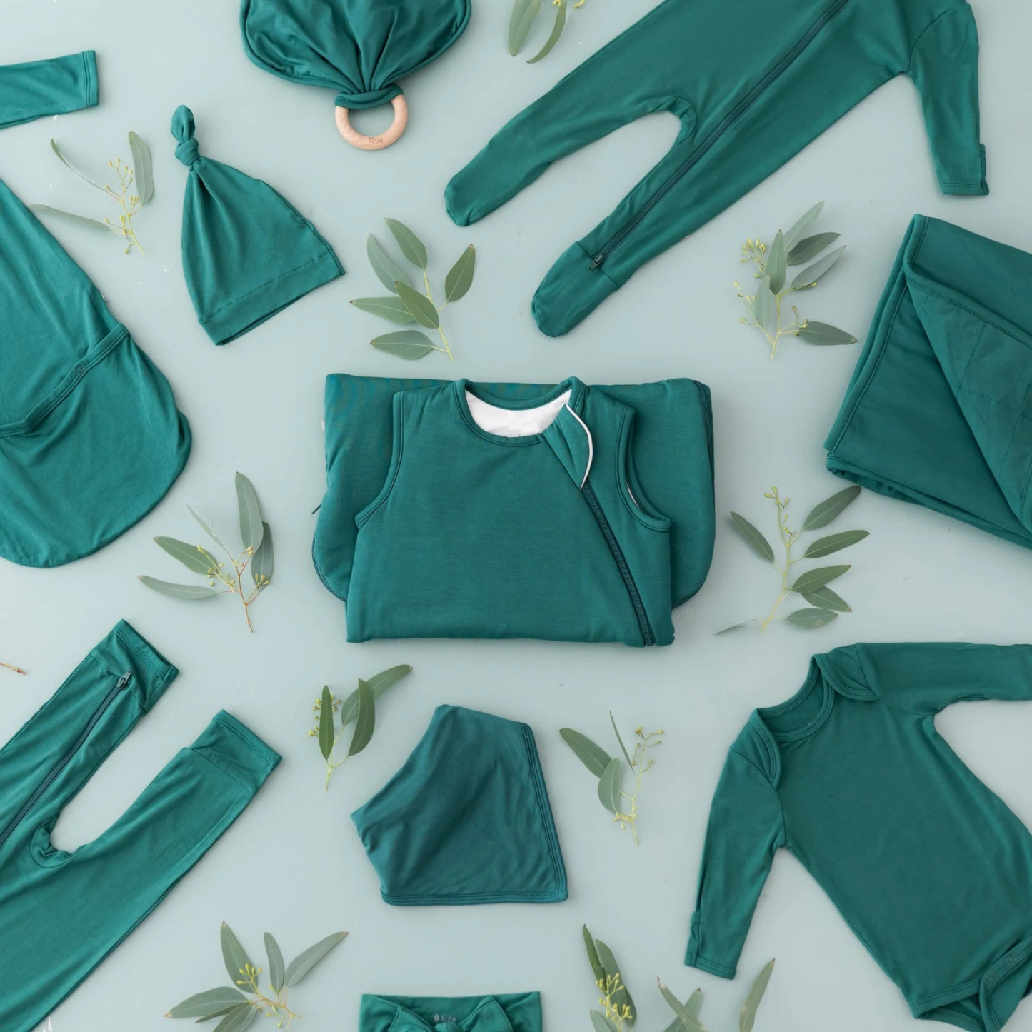 Baby Bamboo Zipper Rompers in Emerald